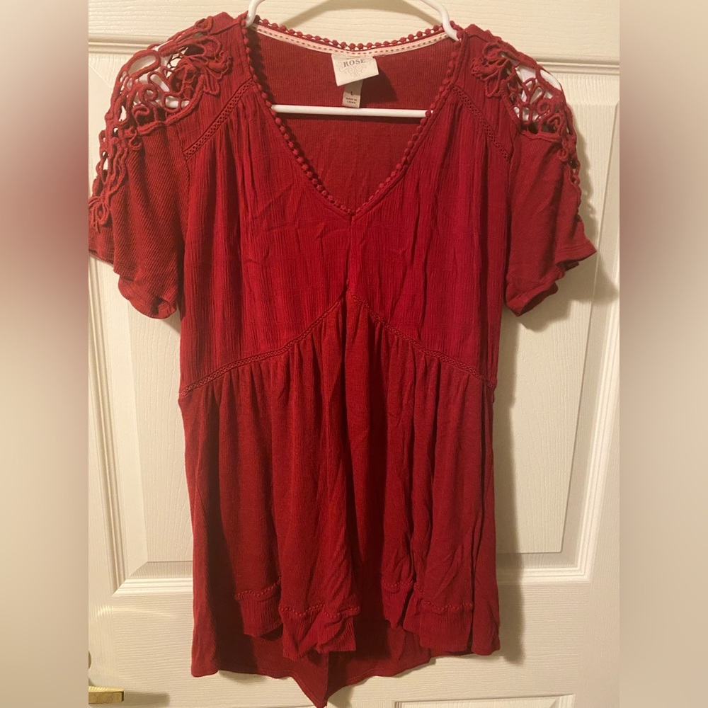 Knox Rose Red Blouse with Crochet Detail